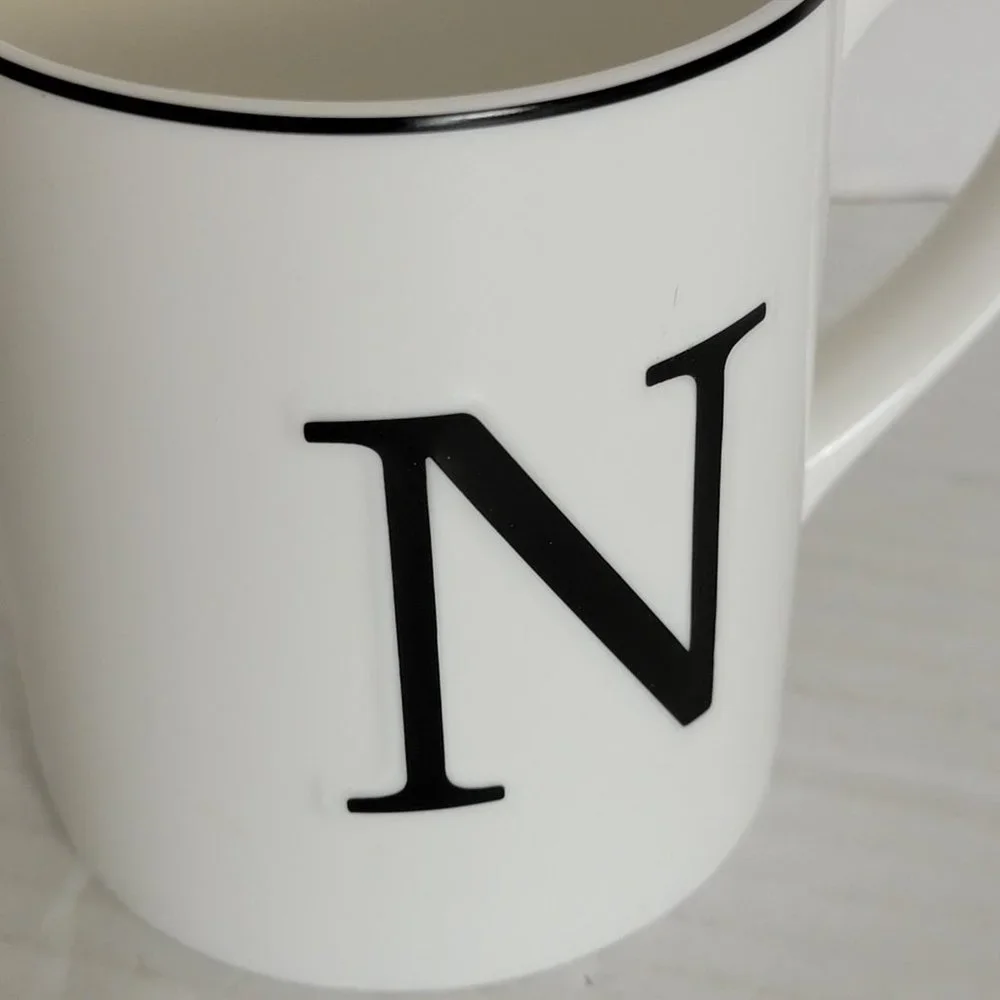 WILLIAMS SONOMA Initial Mug Letter “N” Monogram Coffee Tea Cup White Black